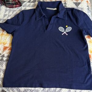 Navy Blue Tennis Polo Shirt by Maeve